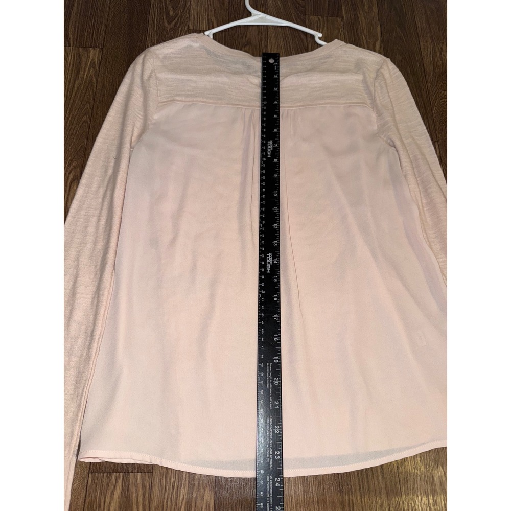 LOFT Outlet Womens XS Pale Pink Mixed Media Lace Trim Long Sleeve Top 418802 - Picture 7 of 7
